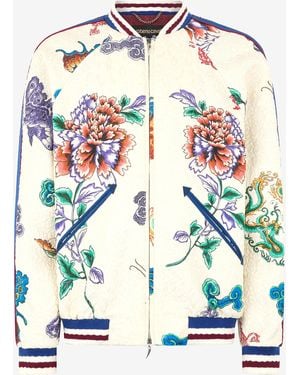 Roberto Cavalli Bomber Jacket With Dragon, Flowers And Butterflies - White