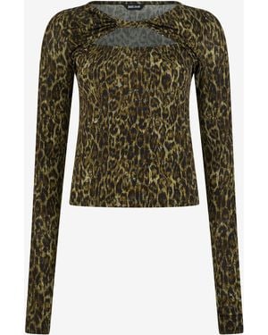 Roberto Cavalli Leopard Skin Print Top With Cut-Out - Green