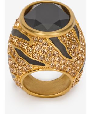 Roberto Cavalli Anello Da Cocktail Con Cristalli E Motivo Tiger Skin - Metallizzato
