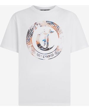 Roberto Cavalli T-Shirt With Jc Monogram And Logo - White