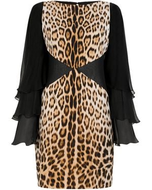 Roberto Cavalli Leopard Printed Mini Dress - Black
