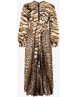 Roberto Cavalli Animal-Print Knot-Font Midi Dress - White
