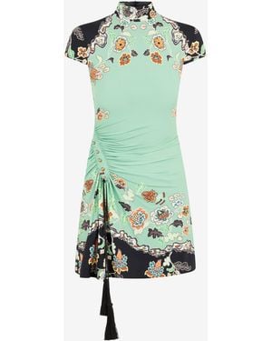 Roberto Cavalli Kimono Print Mini Dress - Green