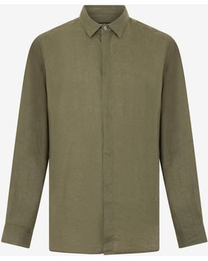 Roberto Cavalli Military Linen Shirt - Green