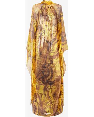 Roberto Cavalli Silk Caftan Dress With Amber Print Sequins - Metallic