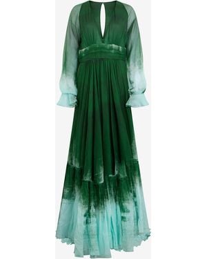 Roberto Cavalli Long Empire-Style Pure Silk Dress - Green