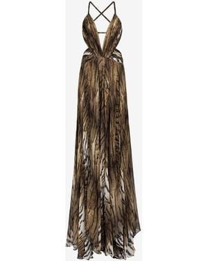 Roberto Cavalli Tiger-Print Silk Maxi Dress - White