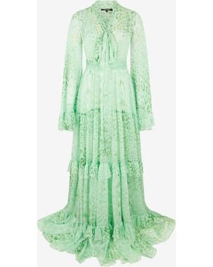 Roberto Cavalli Jaguar Mint Print Silk Dress - Green