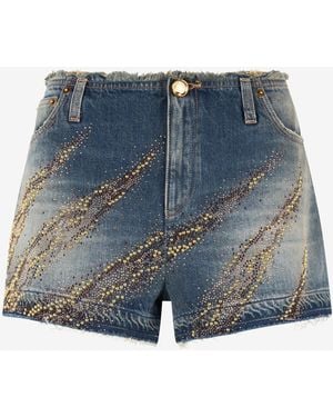 Roberto Cavalli Shorts With Studded And Rhinestone-Detailed Zebra Pattern - Blue