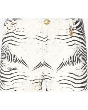 Roberto Cavalli Frayed Shorts With Tigress Print - Multicolour