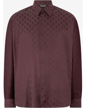 Roberto Cavalli Silk-Blend Shirt With All-Over Monogram - Purple