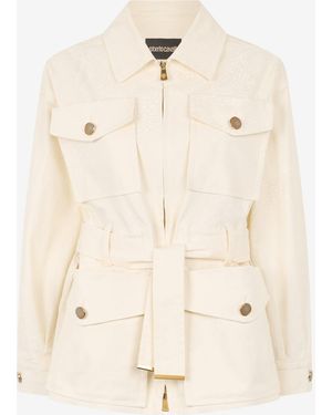 Roberto Cavalli Jacket With Belt And Python Pattern - Natural