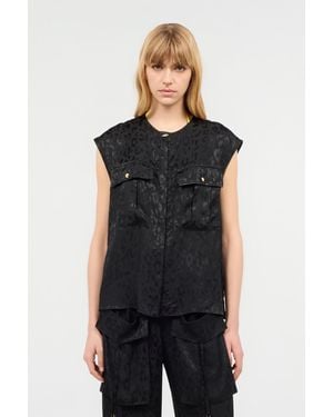 Roberto Cavalli Sleeveless Top With Jaguar Skin Design - Black
