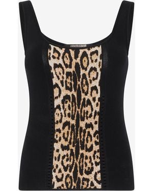 Roberto Cavalli Stretch Top With Jaguar Skin Insert - Black