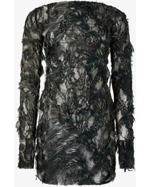 Roberto Cavalli Mini Dress With Fur Print On Destroyed-Effect Lace - Black