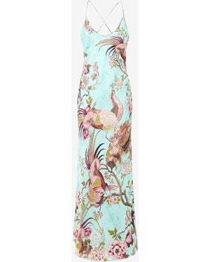 Roberto Cavalli Slip Dress With Oriental Bird Print - White
