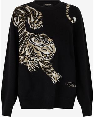 Roberto Cavalli Pull En Laine À Motif Tigre - Noir
