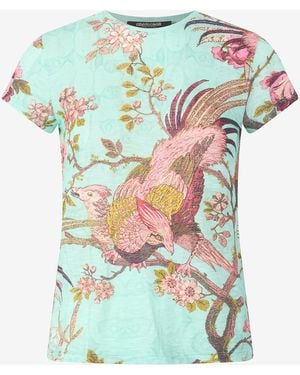 Roberto Cavalli T-Shirt With Oriental Bird Print - Multicolor