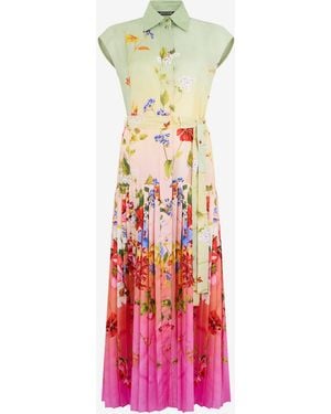 Roberto Cavalli Long Silk Dress With Miami Flowers Print - White