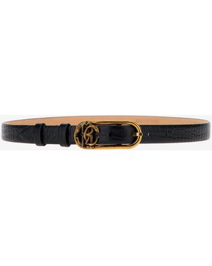 Roberto Cavalli Leather Belt With Monogram Mirror Snake - Black