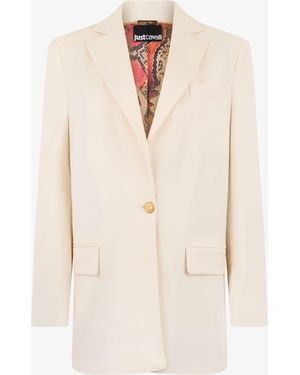 Roberto Cavalli Cream Blazer With Logo Detail - Natural