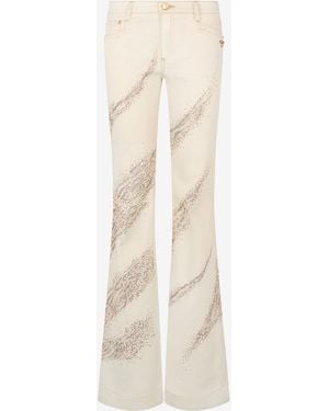 Roberto Cavalli Ivory Flared Jeans With Animal-Print Detailing - White