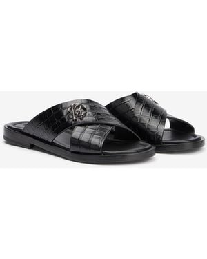 Roberto Cavalli Crocodile-Effect Leather Sandals - Black