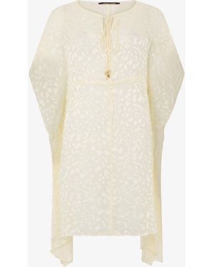 Roberto Cavalli Ivory Tone-On-Tone Leopard Print Kaftan - White