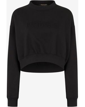 Roberto Cavalli Cropped Sweatshirt With Logo - Black