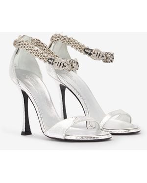 Roberto Cavalli Metallic Sandals With Heels And Tigers - Multicolour