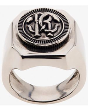 Roberto Cavalli Tone Rc Monogram Signet Ring - White