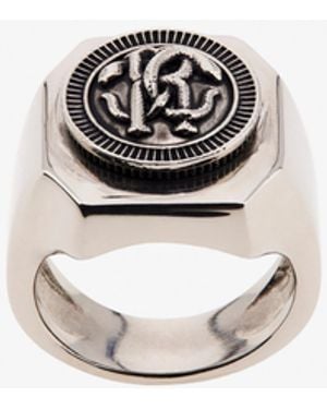 Roberto Cavalli Tone Rc Monogram Signet Ring - White
