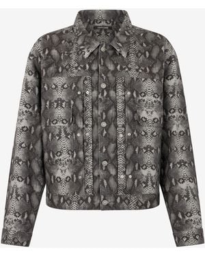 Roberto Cavalli Python Print Denim Jacket - Black