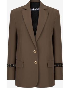Roberto Cavalli Blazer With Jacquard Cuffs - Brown