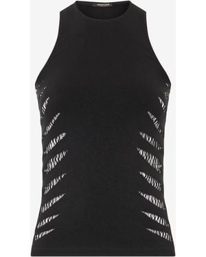 Roberto Cavalli Vest Top With Openwork Zebra Pattern - Black