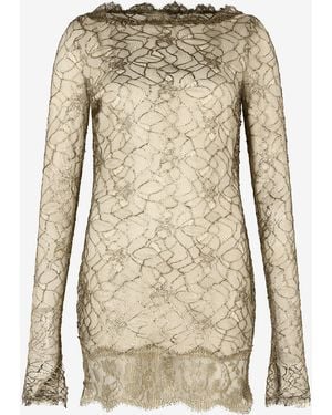 Roberto Cavalli Robe Courte En Dentelle Brodée À Effet De Transparence - Natural