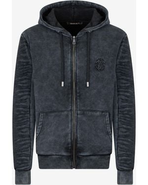 Roberto Cavalli Sudadera Negra Lavada Con Capucha Y Monogram Rc - Negro