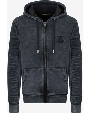 Roberto Cavalli Washed Hoodie With Monogram Rc - Black