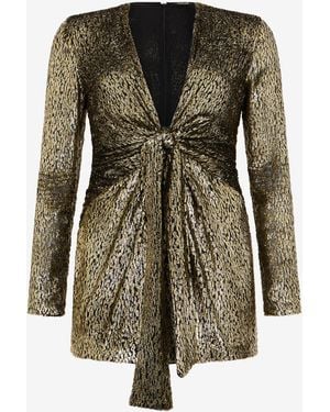Roberto Cavalli Dress With Fil Coupé Leopard Print - Green