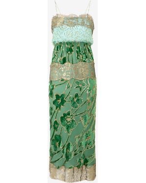 Roberto Cavalli Long Silk Dress With Decorations - Green