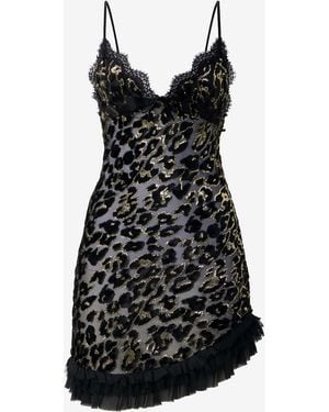 Roberto Cavalli Silk Mini Dress With Ruches - Black