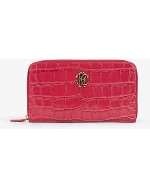 Roberto Cavalli Crocodile Effect Zip-Around Wallet - Red
