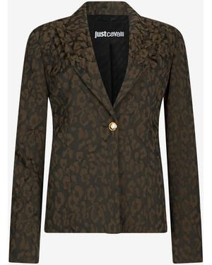 Roberto Cavalli Leopard Print Jacket Blazer - Black