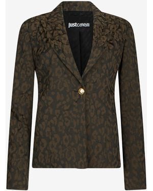 Roberto Cavalli Leopard Print Jacket Blazer - Black