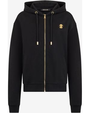 Roberto Cavalli Flaming Rose Print Sweatshirt Hoodie - Black