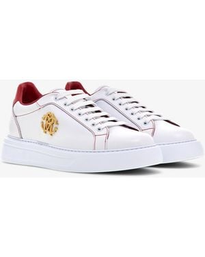 Roberto Cavalli Leather Trainers With Emblem - Multicolour