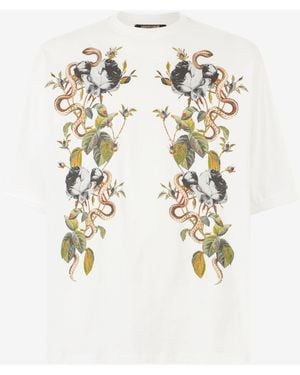 Roberto Cavalli T-Shirt With Roses And Snakes - White