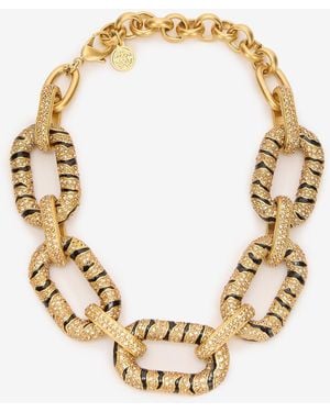 Roberto Cavalli Collar De Cadena Con Cristales Y Motivo Tiger Skin - Metálico