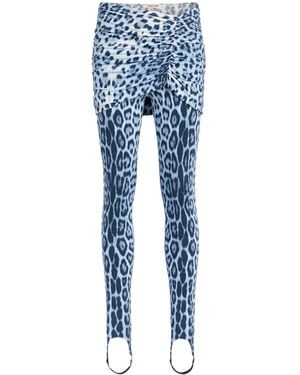 Roberto Cavalli Heritage Jaguar Print Gathered Leggings - Blue