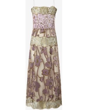 Roberto Cavalli Nude And Lilac Dress With Floral Pattern - White